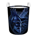 Blue Viking God Odin And Crow Print Round Laundry Basket