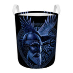 Blue Viking God Odin And Crow Print Round Laundry Basket