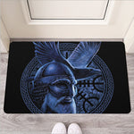 Blue Viking God Odin And Crow Print Rubber Doormat