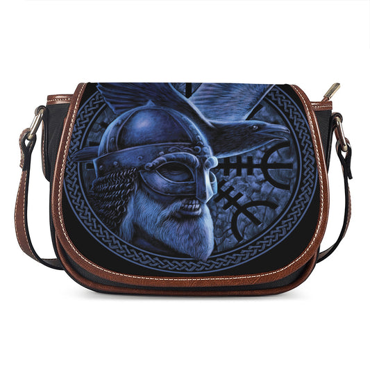 Blue Viking God Odin And Crow Print Saddle Bag