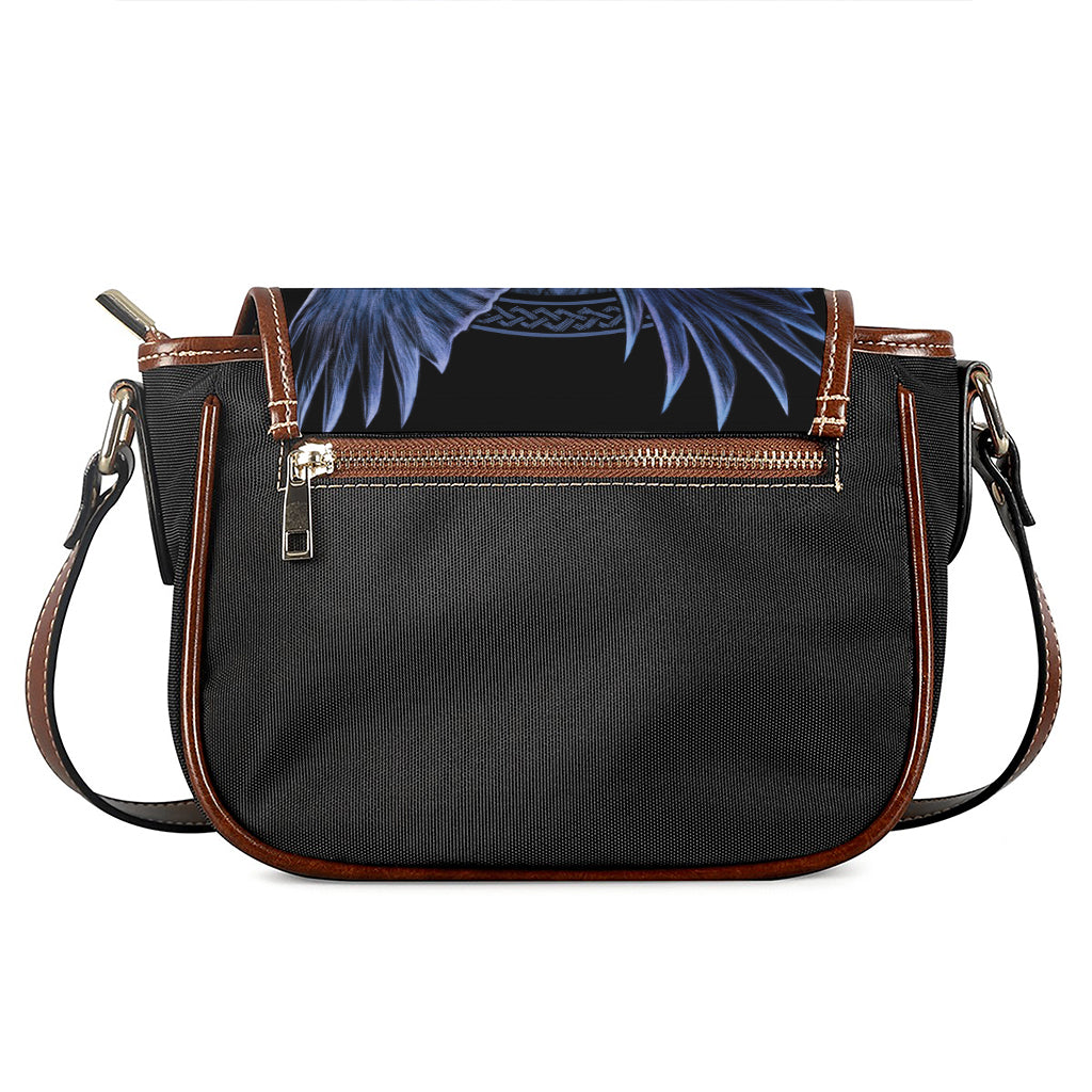 Blue Viking God Odin And Crow Print Saddle Bag