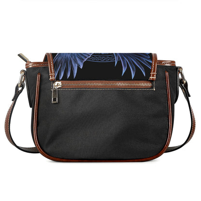 Blue Viking God Odin And Crow Print Saddle Bag