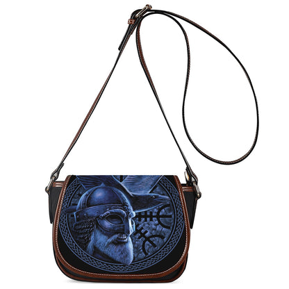 Blue Viking God Odin And Crow Print Saddle Bag
