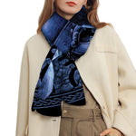 Blue Viking God Odin And Crow Print Scarf