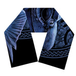 Blue Viking God Odin And Crow Print Scarf