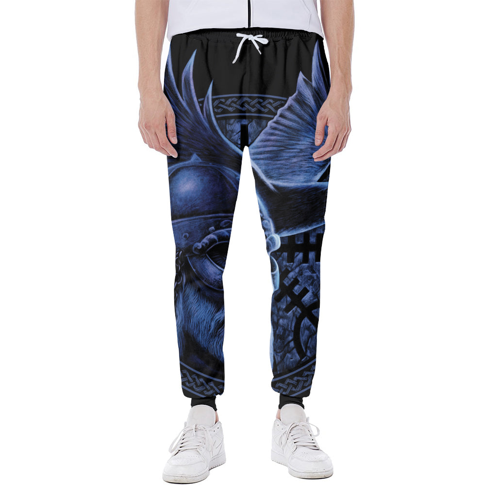 Blue Viking God Odin And Crow Print Scuba Joggers