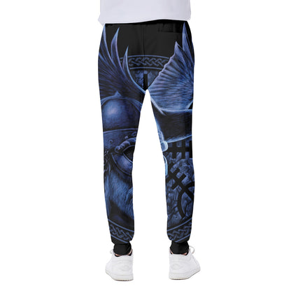 Blue Viking God Odin And Crow Print Scuba Joggers