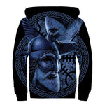 Blue Viking God Odin And Crow Print Sherpa Lined Zip Up Hoodie