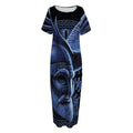 Blue Viking God Odin And Crow Print Short Sleeve Long Nightdress