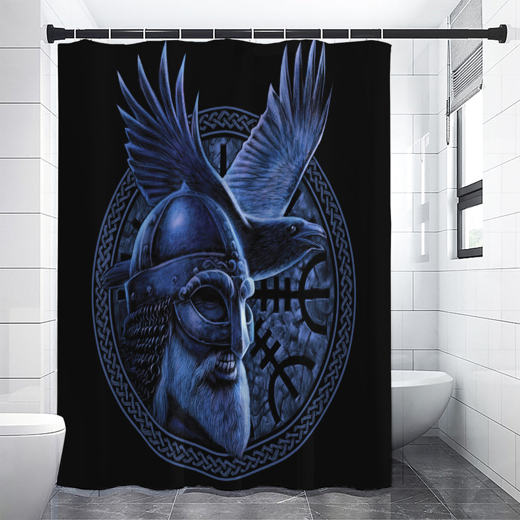 Blue Viking God Odin And Crow Print Shower Curtain