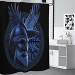 Blue Viking God Odin And Crow Print Shower Curtain