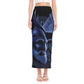 Blue Viking God Odin And Crow Print Side Slit Maxi Skirt