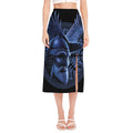 Blue Viking God Odin And Crow Print Side Slit Midi Skirt