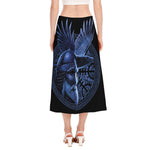 Blue Viking God Odin And Crow Print Side Slit Midi Skirt