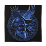 Blue Viking God Odin And Crow Print Silk Bandana