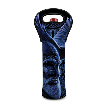 Blue Viking God Odin And Crow Print Single Neoprene Wine Tote