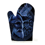 Blue Viking God Odin And Crow Print Single Oven Mitt