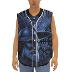 Blue Viking God Odin And Crow Print Sleeveless Baseball Jersey