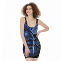 Blue Viking God Odin And Crow Print Sleeveless Bodycon Dress