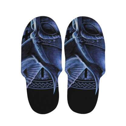 Blue Viking God Odin And Crow Print Slippers