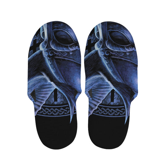 Blue Viking God Odin And Crow Print Slippers