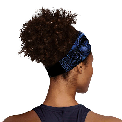 Blue Viking God Odin And Crow Print Sports Headband