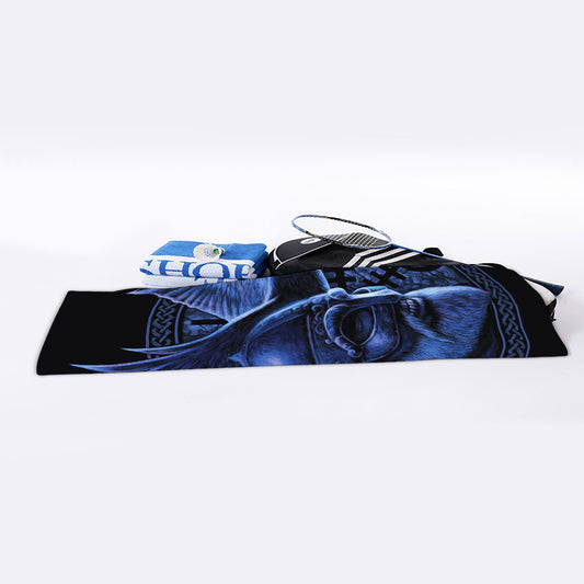 Blue Viking God Odin And Crow Print Sports Towel