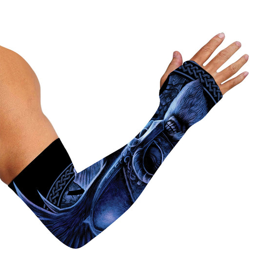 Blue Viking God Odin And Crow Print Sun Protection Arm Sleeves