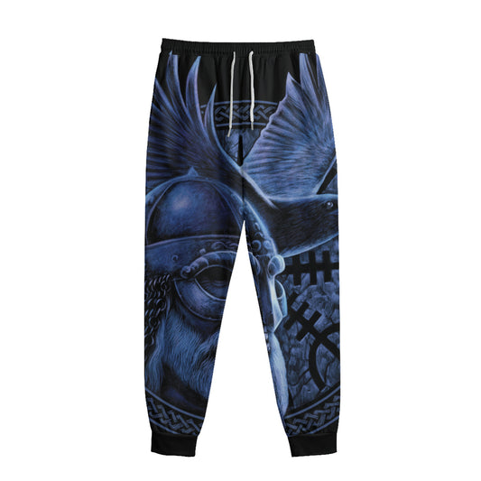 Blue Viking God Odin And Crow Print Sweatpants
