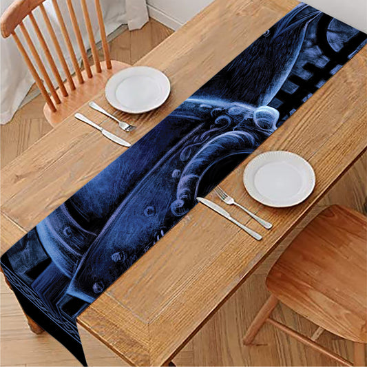 Blue Viking God Odin And Crow Print Table Runner