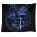 Blue Viking God Odin And Crow Print Tapestry