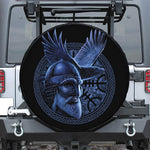 Blue Viking God Odin And Crow Print Tire Cover