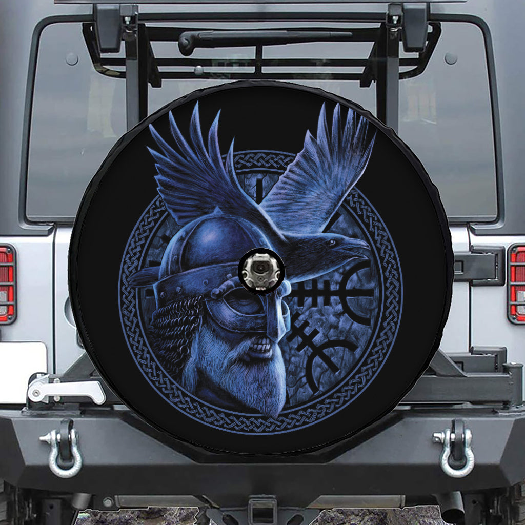Blue Viking God Odin And Crow Print Tire Cover With Camera Hole
