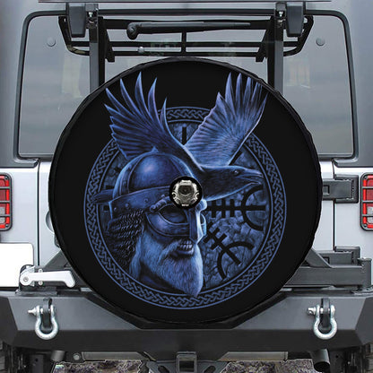 Blue Viking God Odin And Crow Print Tire Cover With Camera Hole