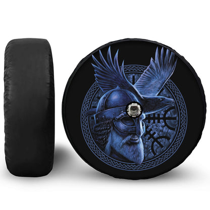 Blue Viking God Odin And Crow Print Tire Cover With Camera Hole