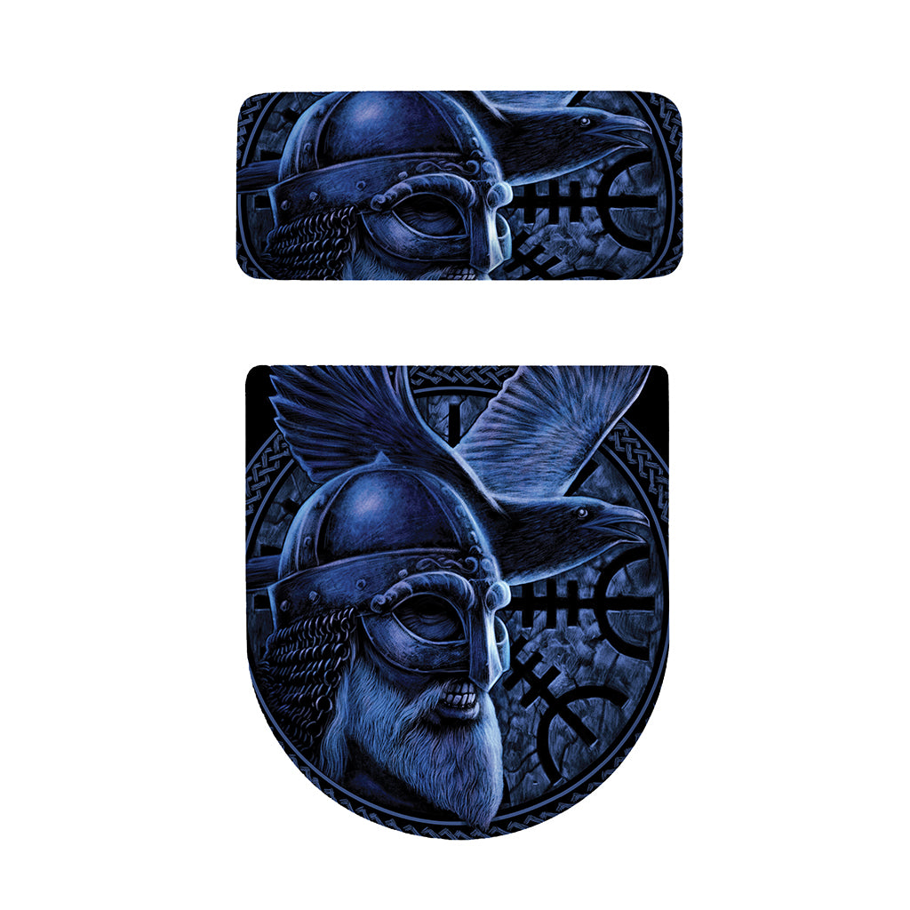 Blue Viking God Odin And Crow Print Toilet Lid And Tank Cover Set