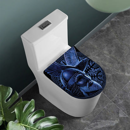 Blue Viking God Odin And Crow Print Toilet Lid Cover
