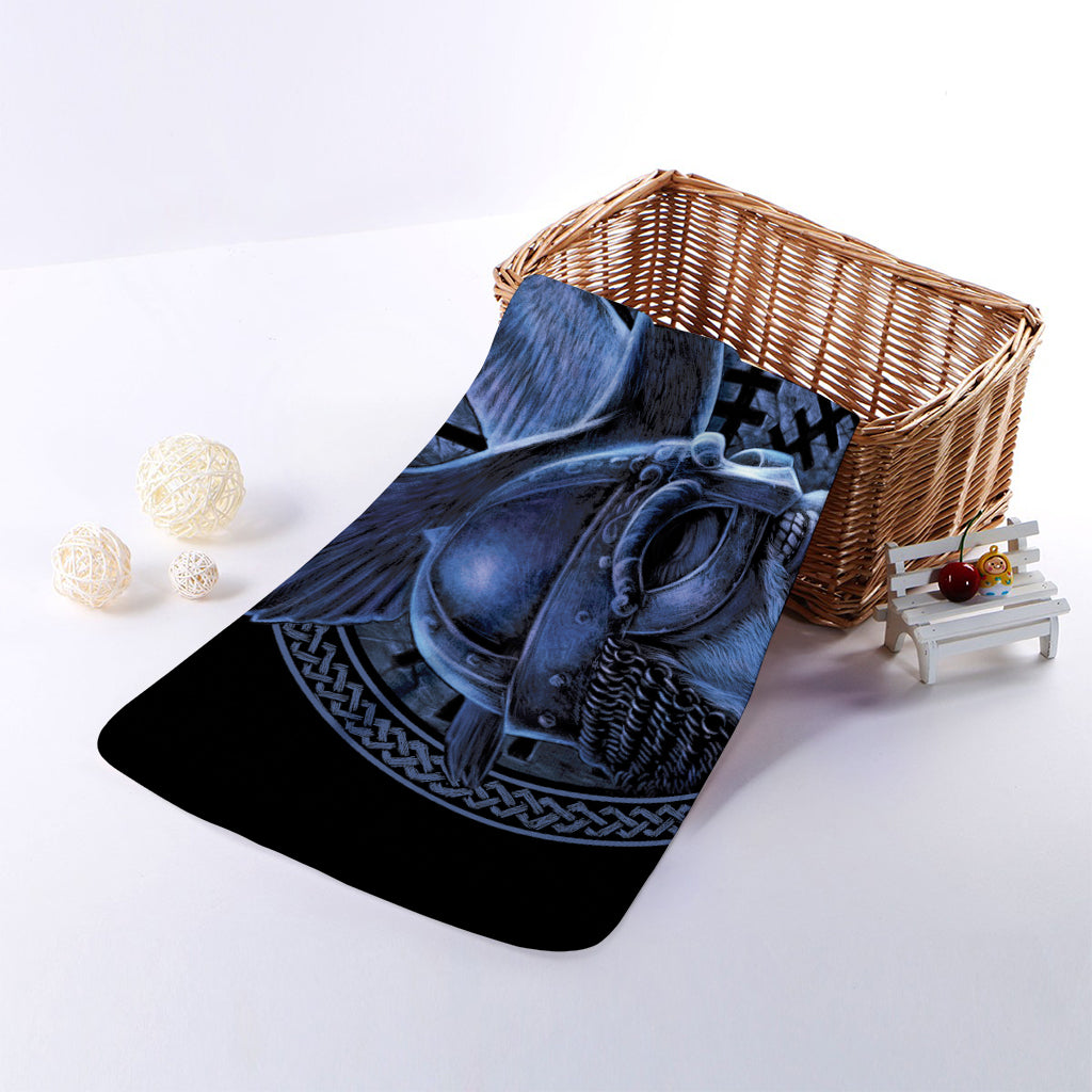 Blue Viking God Odin And Crow Print Towel