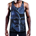 Blue Viking God Odin And Crow Print Men's Workout Tank Top