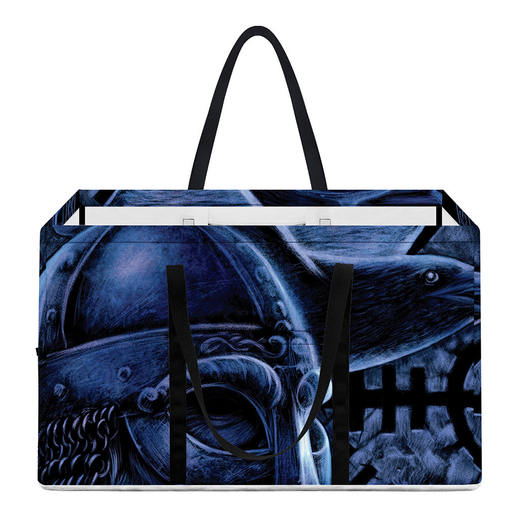 Blue Viking God Odin And Crow Print Utility Tote Bag