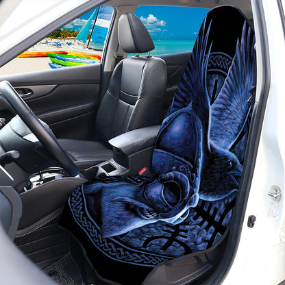 Blue Viking God Odin And Crow Print Waterproof Car Seat Cover