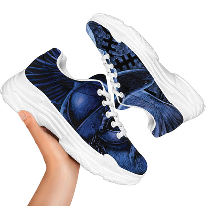 Blue Viking God Odin And Crow Print White Chunky Shoes