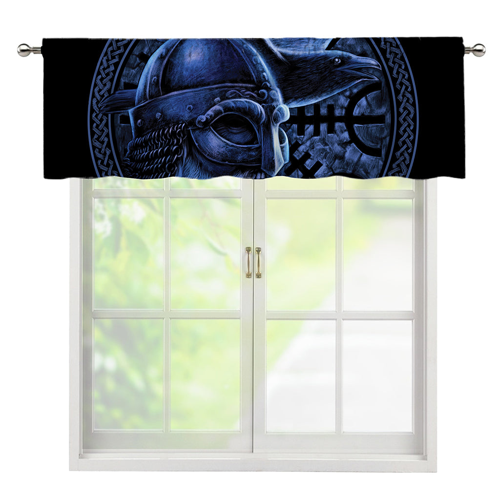 Blue Viking God Odin And Crow Print Window Valance