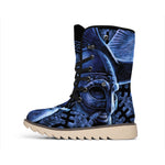 Blue Viking God Odin And Crow Print Winter Boots