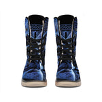 Blue Viking God Odin And Crow Print Winter Boots