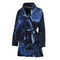 Blue Viking God Odin And Crow Print Women's Bathrobe