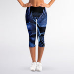 Blue Viking God Odin And Crow Print Women's Capri Leggings