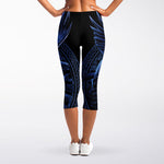 Blue Viking God Odin And Crow Print Women's Capri Leggings