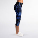 Blue Viking God Odin And Crow Print Women's Capri Leggings