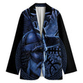 Blue Viking God Odin And Crow Print Women's Cotton Blazer